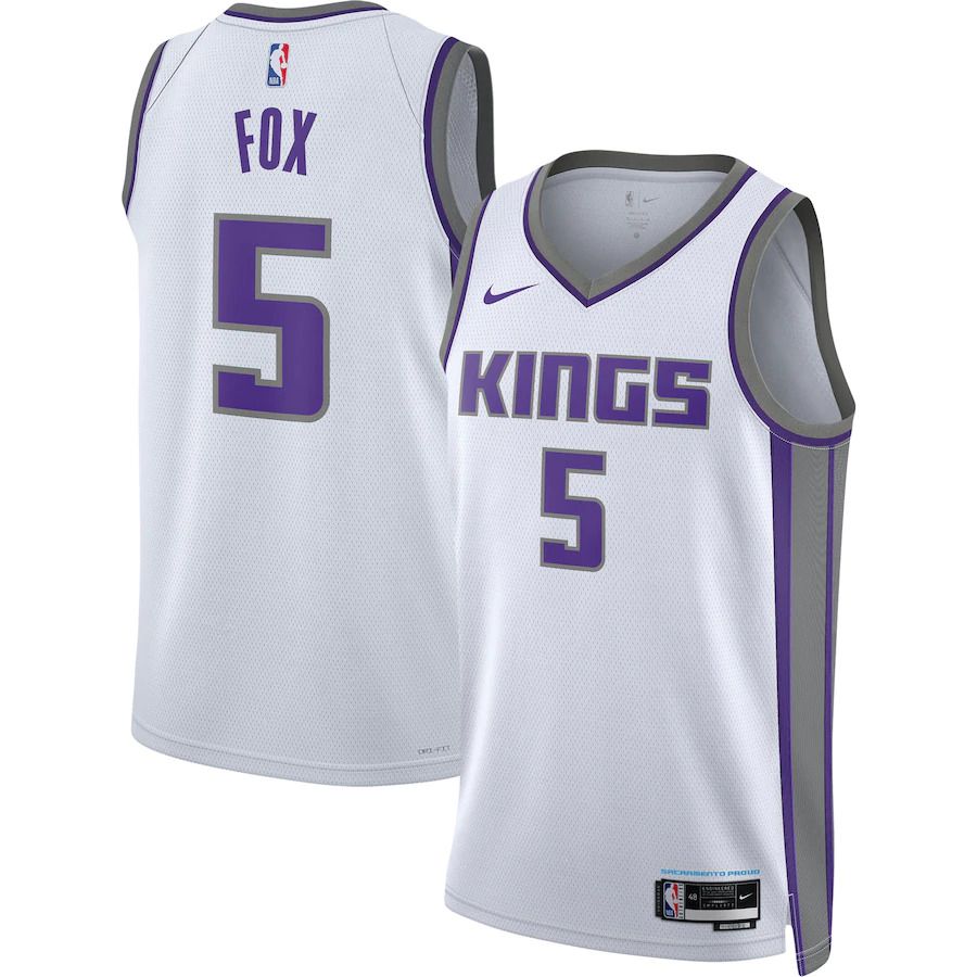 Men Sacramento Kings #5 De Aaron Fox Nike White Association Edition 2022-23 Swingman NBA Jersey->sacramento kings->NBA Jersey